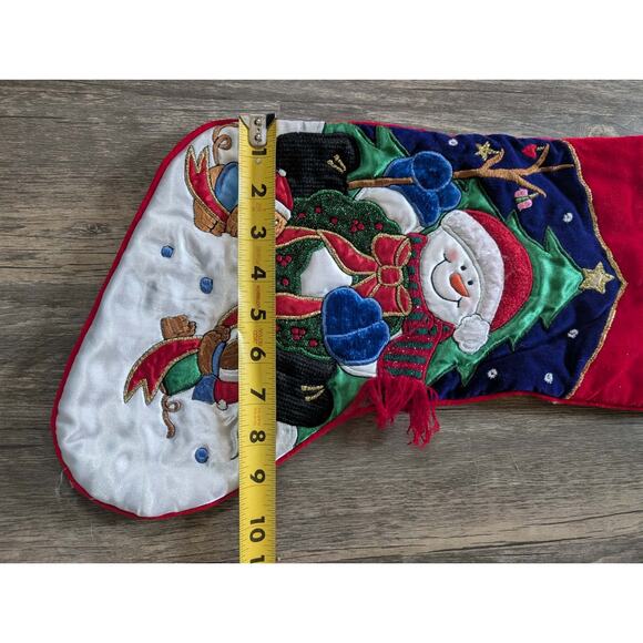 Vintage Blue Velvet Christmas Stocking Snowman Mouse 17" Holiday Festive - Picture 8 of 10